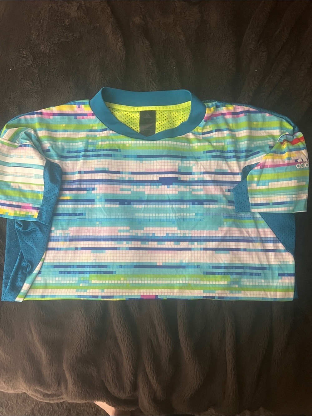 Adidas Multicolor Pixel-Print Athletic Top - Blue/Green